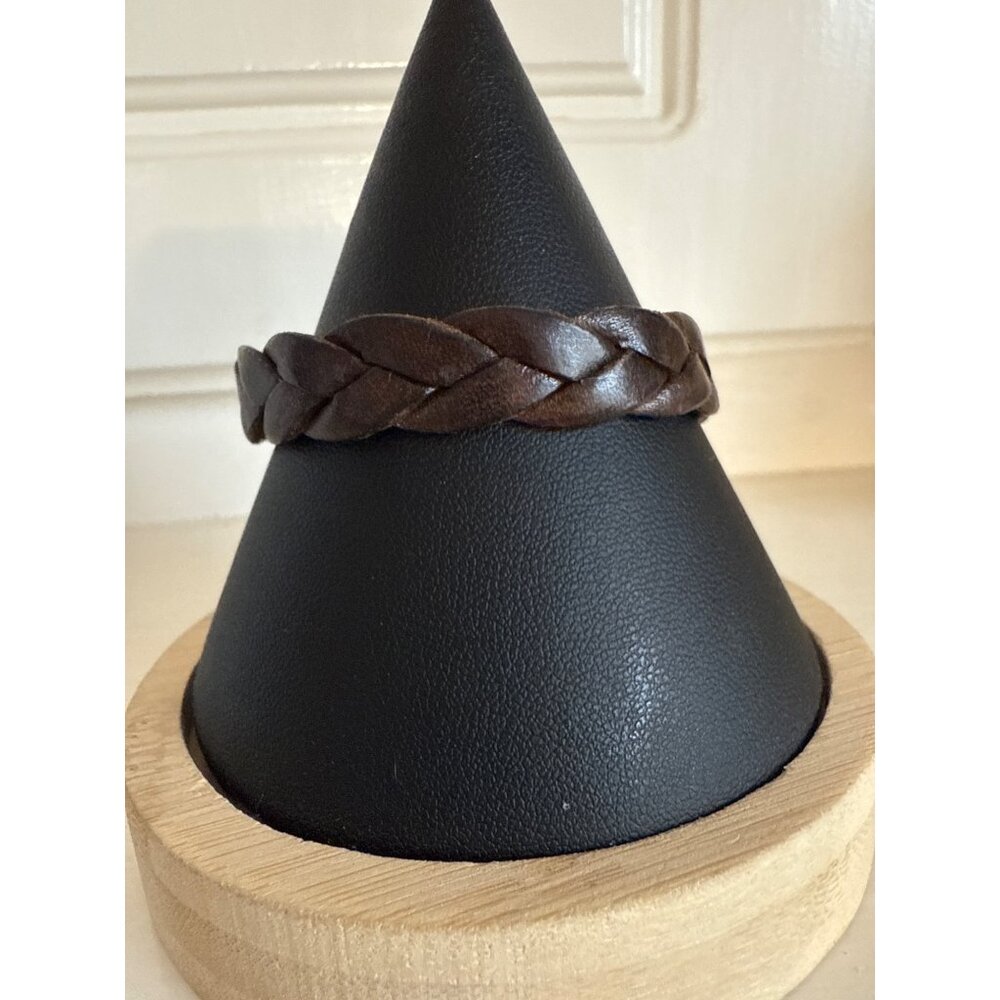 Braided Leather Bracelet With Brass Hook Clasp 6 1/4" Length
